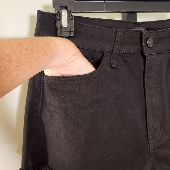 KANCAN NWT High Rise Distressed Black Denim Shorts, Size 9 - Picture 9 of 13